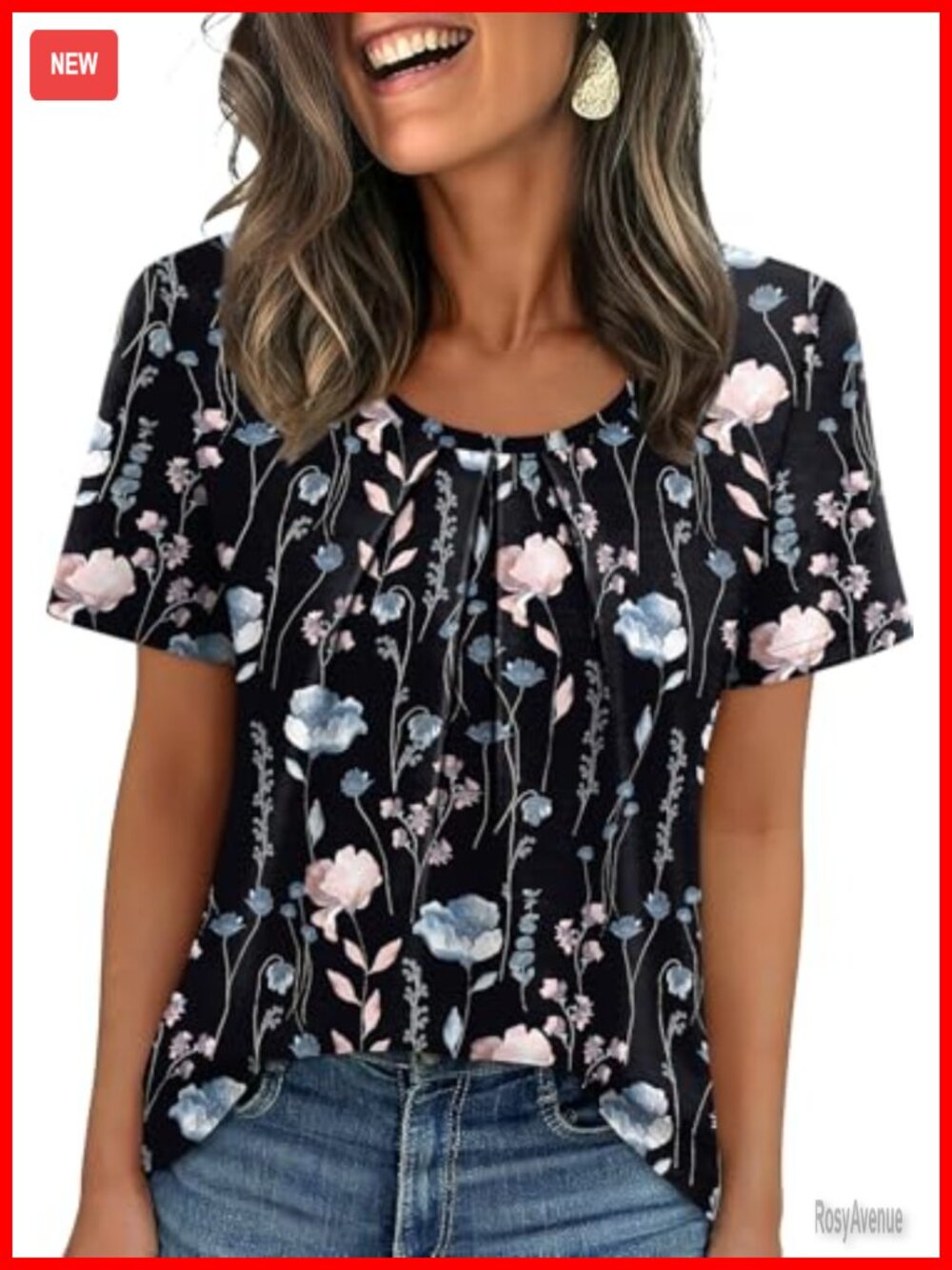 Women Pleated Short Sleeve T-Shirt Business Casual Blouse Scoop Neck Flowy